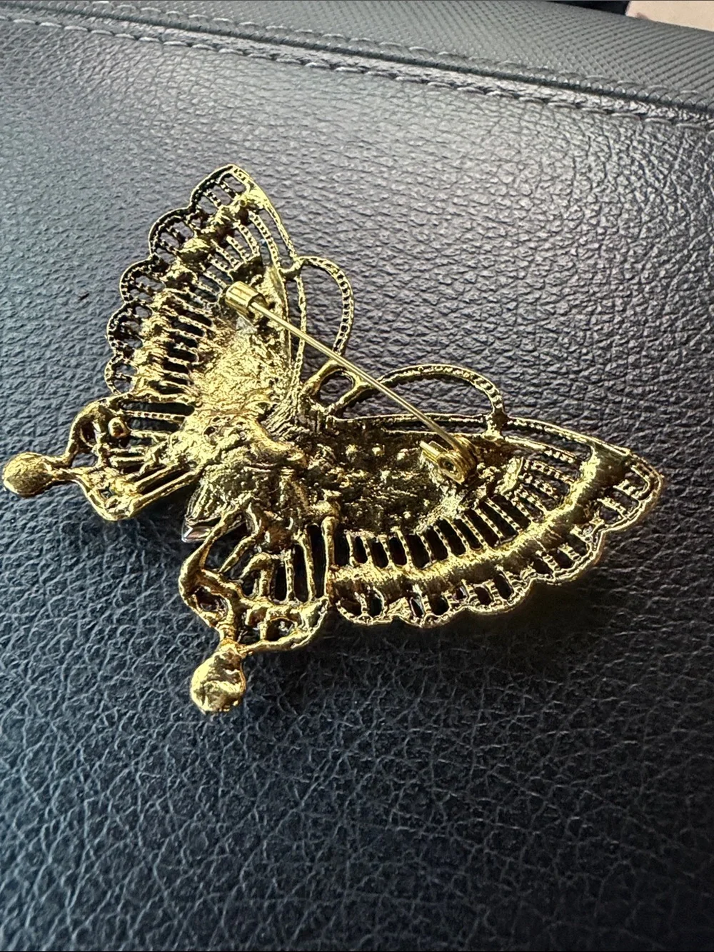 Gold Butterfly Brooch with Pink, Yellow & Multicolor Crystals